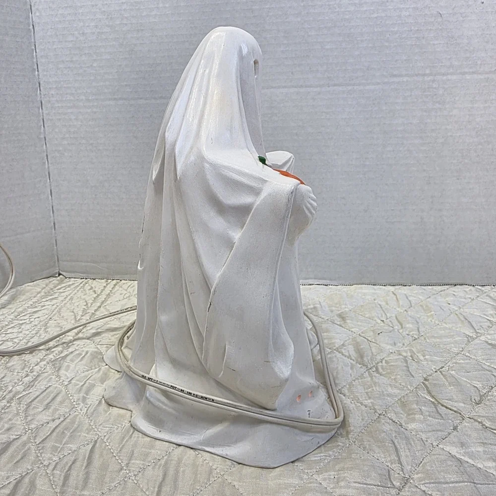 Vintage Byron Mold Ghost Holding a Jack-O-Lantern Light-Up Ceramic Figure 9.5
